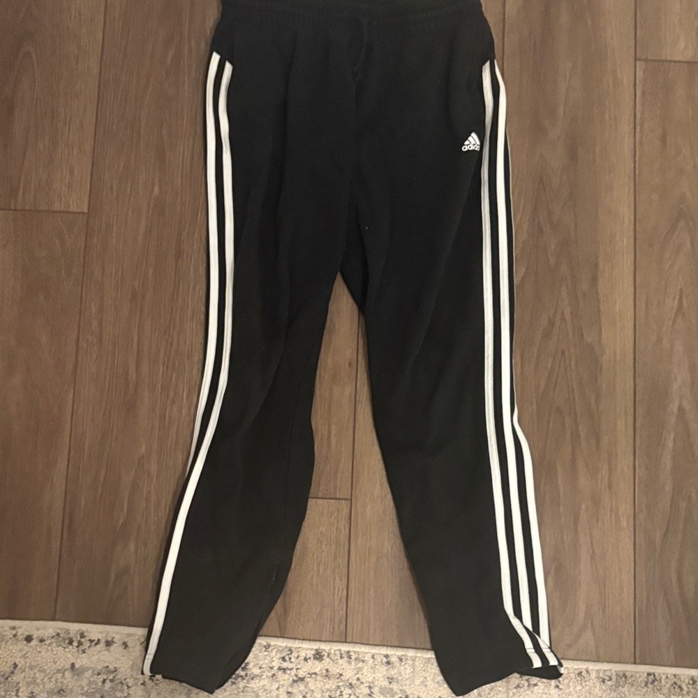 Adidas Black Joggers with White Stripes